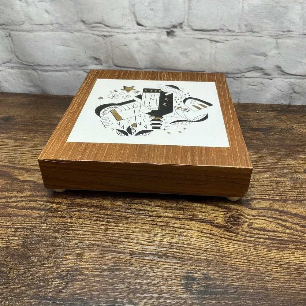 Mid Century Wooden Bar Ware Utensil & Trivet Set in the style of Georges Briard